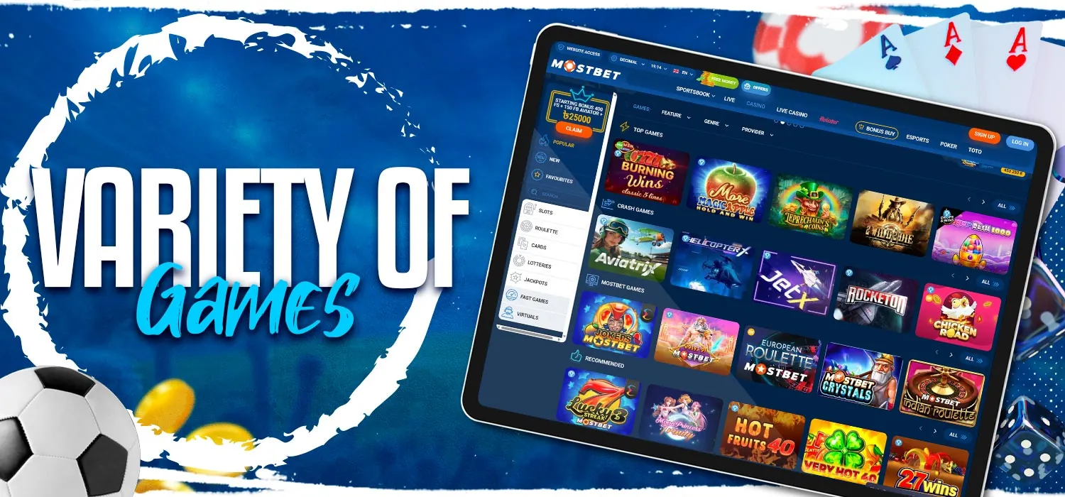 Casino games on the Mostbet platform.