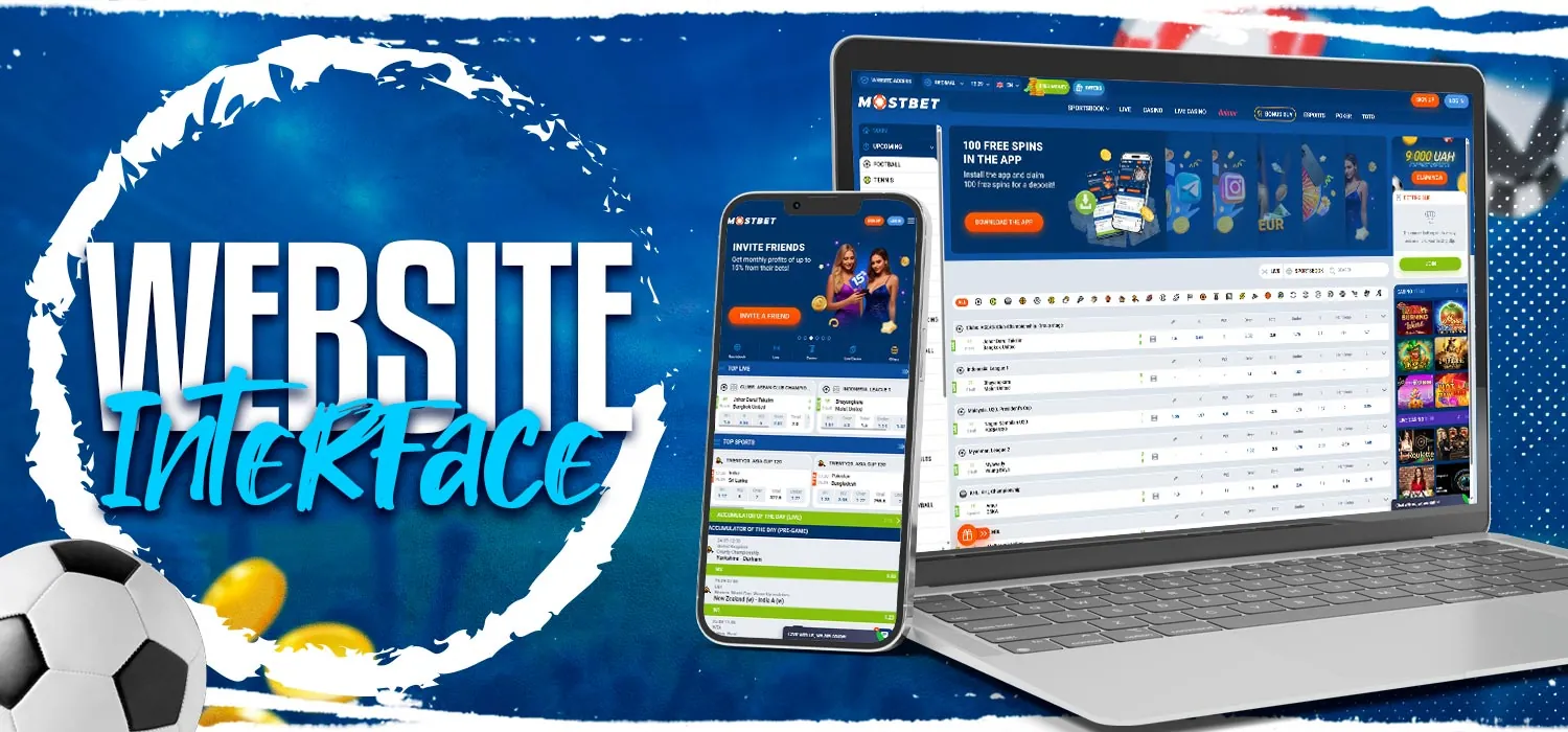 Appearance of the Mostbet online betting website.